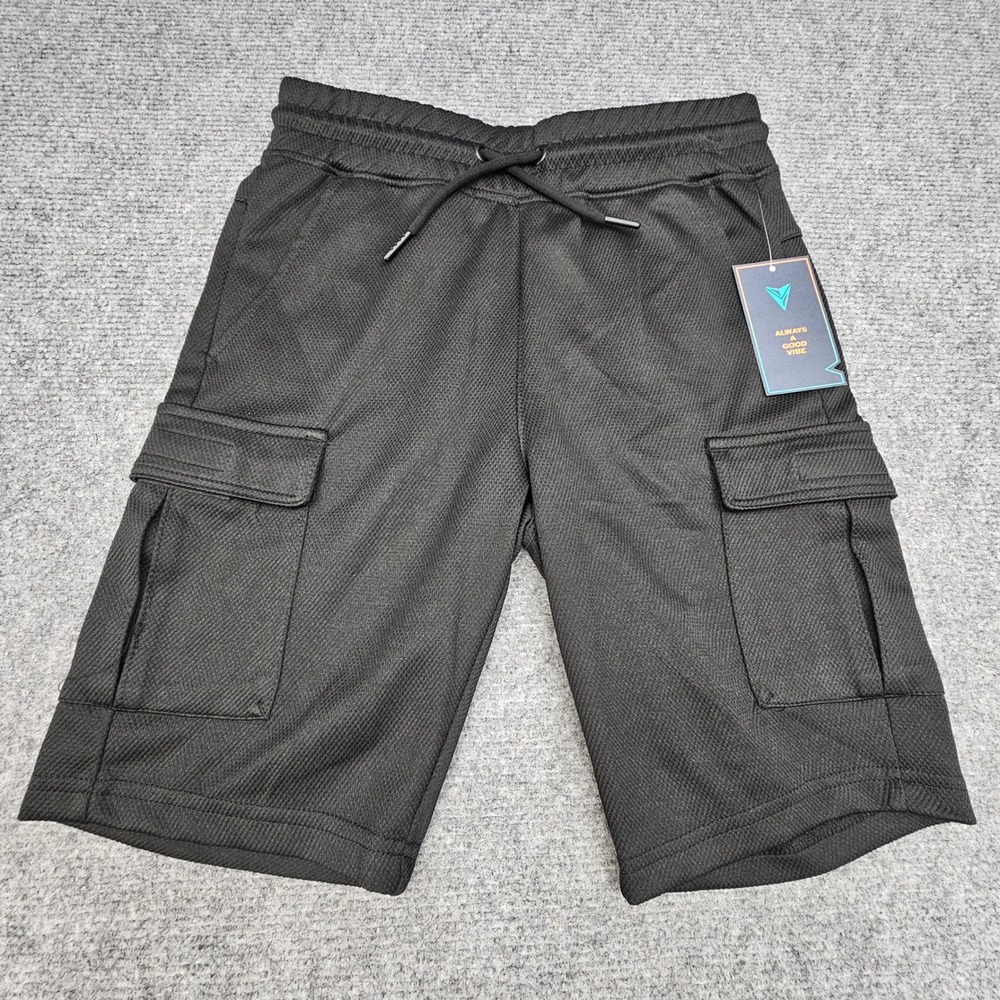 Univibe Cargo Shorts Kids Small UB125802 Black Mesh Athletic Drawstring New